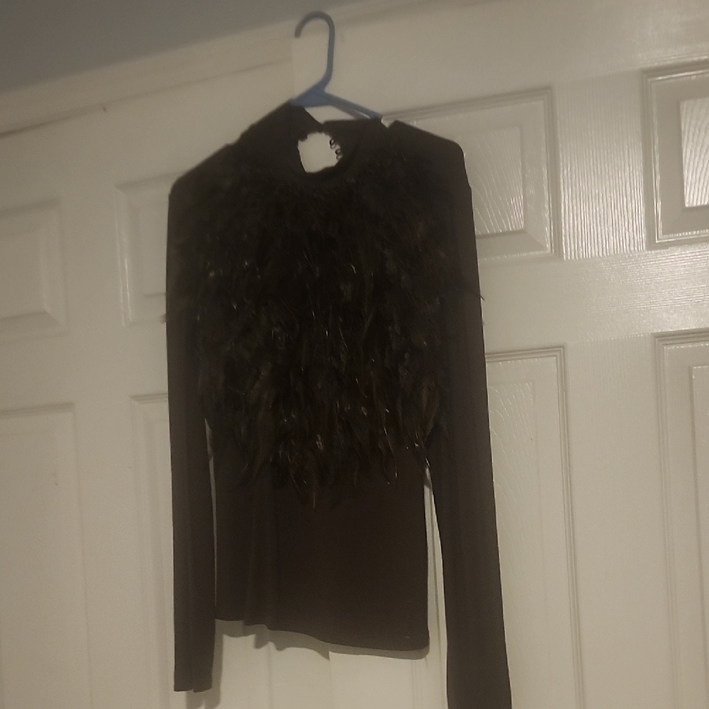 Elegant Black Feathered Blouse